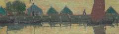 Sluiter J.W. - Small houses in Volendam, oil on canvas laid down on board 24.3 x 76.9 cm, signed l.r.