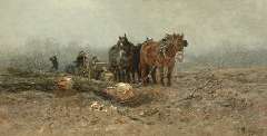 Mauve A. - Timber wagon with horses, oil on canvas 106.6 x 205.8 cm, signed l.r. and dated '77