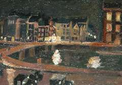 Maks C.J. - The Rokin, Amsterdam, by night, oil on board 23 x 32.2 cm, signed l.r.