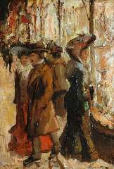Helfferich F.W. - Window shopping at night, oil on panel 27.1 x 18.8 cm, signed l.l.