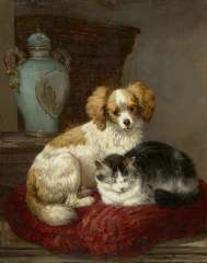 Ronner-Knip H. - Best friends, oil on panel 45.9 x 36.7 cm, signed l.r.