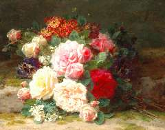 Robie J.B. - A bouquet of roses, oil on panel 41.5 x 53.2 cm, signed l.r.