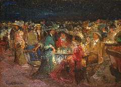 Helfferich F.W. - Teagarden in the evening, oil on panel 20.8 x 29 cm, signed l.l.