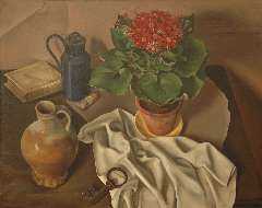 Breetvelt A. - A still life with a plant, jug and key, oil on canvas 60.4 x 75.1 cm, signed l.r. and dated '22 (key)