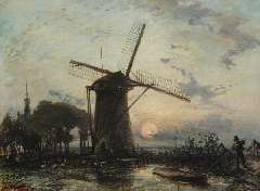 Jongkind J.B. - Windmill at sunset near Overschie, oil on canvas 42.3 x 56.2 cm, signed l.l. and dated 1859