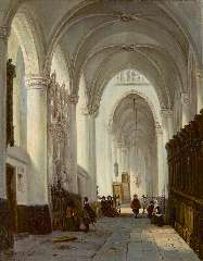 Buys G.M. - Interior of the Grote Kerk in Breda, with the memorial stone of Engelbert I of Nassau, oil on canvas 40.9 x 32.9 cm, signed l.l.