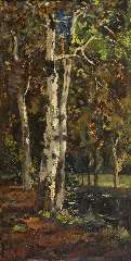 Bock T.E.A. - Birches, oil on panel 52.8 x 26.6 cm, signed l.l. and dated 9 maart '97