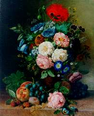 Ravenswaay A. van - A still life with flowers, fruit and insects, oil on canvas 51.2 x 41.4 cm, signed l.r.
