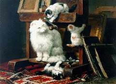 Ronner-Knip H. - Cats in the painter’s workshop, oil on panel 54.5 x 72 cm, signed l.r. and dated 1878