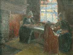 Benoit-Levy J. - Interior with Volendam women, oil on canvas 53.2 x 69.9 cm, signed l.r.