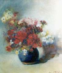 Willigen C.A. van der - Flowers in a blue earthenware pot, watercolour on paper 42 x 37.5 cm, signed l.r. and dated 1902