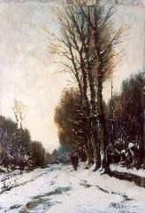 Mondriaan F.H. - A figure on a snow-covered path, oil on panel 37.7 x 26.3 cm, signed l.r.