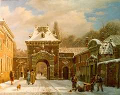 Hove B.J. van - A view of the Grenadierspoort ‘Binnenhof’, The Hague,, oil on canvas 39.4 x 49.5 cm, signed l.l.