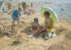 Zoetelief Tromp J. - Children playing on the beach of Katwijk, oil on canvas 68.3 x 95.9 cm, signed l.r. and reverse