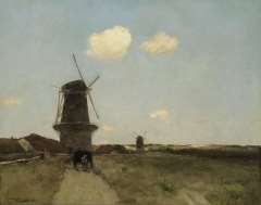 Mastenbroek J.H. van - Landscape with windmills, oil on canvas 103 x 128.8 cm, signed l.l. and dated 1902