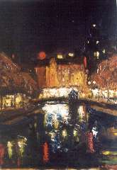 Mackenzie M.H. - Reflections: Singel near the Munt in Amsterdam, oil on board 39.8 x 29.8 cm, signed l.r.