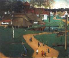 Mulders J.B. - View of a village with children on a path, oil on paper laid down on board 61.2 x 71 cm, signed l.r. and dated 1926