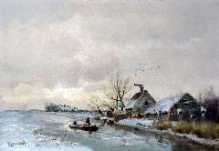 Apol L.F.H. - A view of a polder canal in winter, oil on panel 29.1 x 41.5 cm, signed l.l.