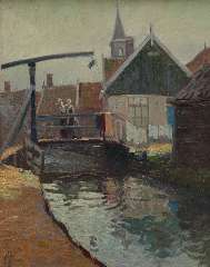 Schotel A.P. - A view of the Yellow Bridge, Volendam, oil on panel 41 x 32.7 cm, signed l.l.