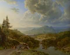 Koekkoek B.C. - Figures and cows in a mountainous landscape, oil on canvas 101 x 128.8 cm, signed l.l. 'B.C. Koekkoek' and 'PG v O' in monogram and painted ca. 1832