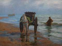 Farasijn E. - Shellfishing along the Noordzee coast, oil on canvas 88.2 x 120.7 cm, signed l.l.