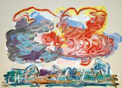 Appel C.K. - City with clouds, acrylic on paper 56.5 x 76 cm, signed l.l. and dated '84