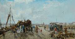 Mastenbroek J.H. van - A busy dag at Scheveningen harbour, oil on canvas 70 x 130 cm, signed l.l. and dated 1937