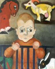 Berg E. - A young boy with his toy animals, oil on canvas 46.4 x 38.5 cm, signed l.l. and painted circa 1930