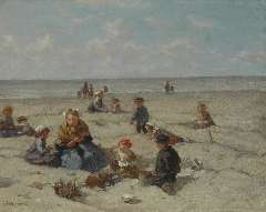 Akkeringa J.E.H. - Playing on the beach, oil on canvas 26.7 x 33 cm, signed l.l. and on the reverse and dated 1937 on the reverse