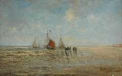Tadema-Groeneveld T.H.B.J. - The beach near Katwijk, oil on canvas 64.3 x 100.7 cm, signed l.r.