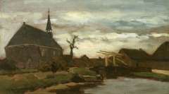 Weissenbruch H.J. - A view of the church of Nieuwkoop, The Netherlands, oil on panel 18.1 x 31.7 cm, signed l.l.