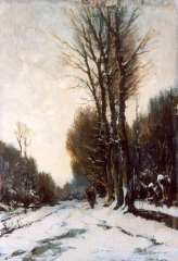 Mondriaan F.H. - A figure on a snow-covered path, oil on panel 37.7 x 26.3 cm, signed l.r.
