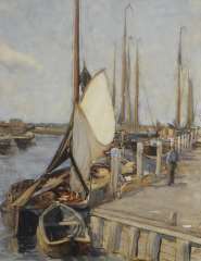 Arntzenius P.F.N.J. - The harbour of Elburg with moored fishing boats, watercolour on paper 56.9 x 43.5 cm, signed l.r.