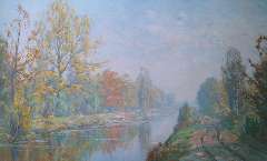 Meijer J. - An autumn morning along the Gooiersgracht near Laren, oil on canvas 60 x 100 cm, signed l.r.