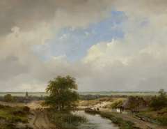 Schelfhout A. - A dune landscape with Haarlem in the distance, oil on panel 31.6 x 41.1 cm, signed l.r. and painted 1847
