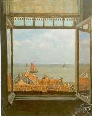 Tholen W.B. - View of the Zuiderzee from Hotel van Diepen, Volendam, oil on canvas 70 x 58.5 cm, signed l.r.