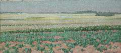 Breman A.J. - Summer landscape with potatofields in the Gooi region, oil on canvas 18.7 x 40.5 cm, signed l.r. and dated 'L 1 7 1903'