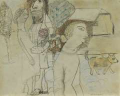Kruyder H.J. - The protector of the unwanted pregnant woman, pencil, pen, ink and pastel on paper 17.2 x 21.3 cm, signed l.r. and painted ca. 1922-1926