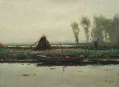 Zwart A.J. - A farmer in a polder landscape, oil on canvas 30 x 40 cm, signed l.r.