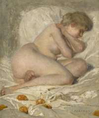 Haverman H.J. - Sleeping nude, oil on canvas 30.5 x 25.7 cm, signed l.r.