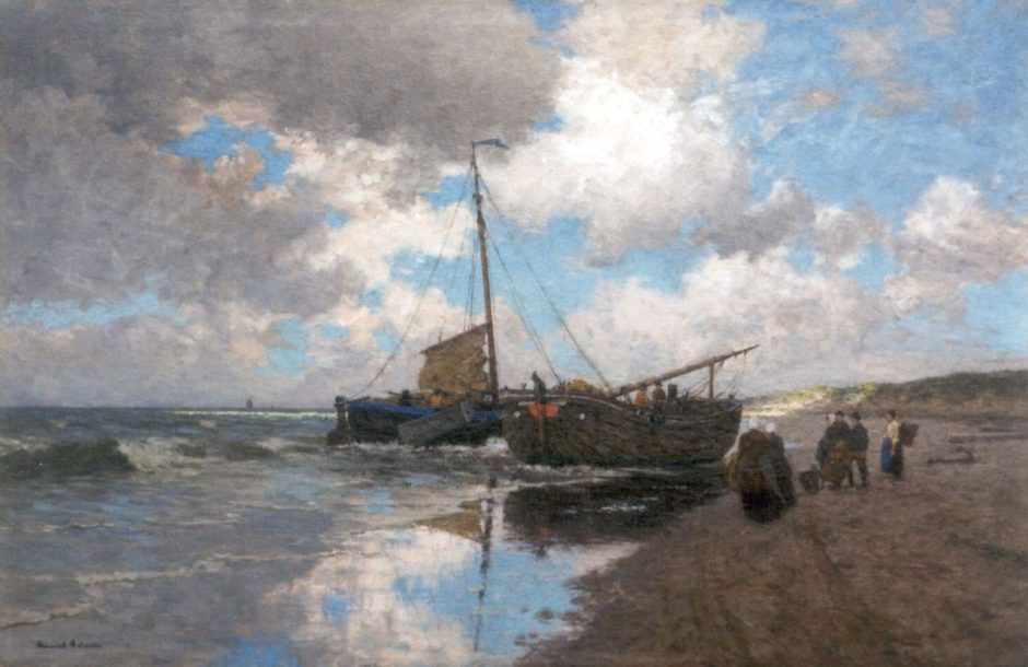 Heinrich Heimes - After the catch, Egmond aan zee, oil on canvas 111.6 x 169.2 cm , signed l.l.