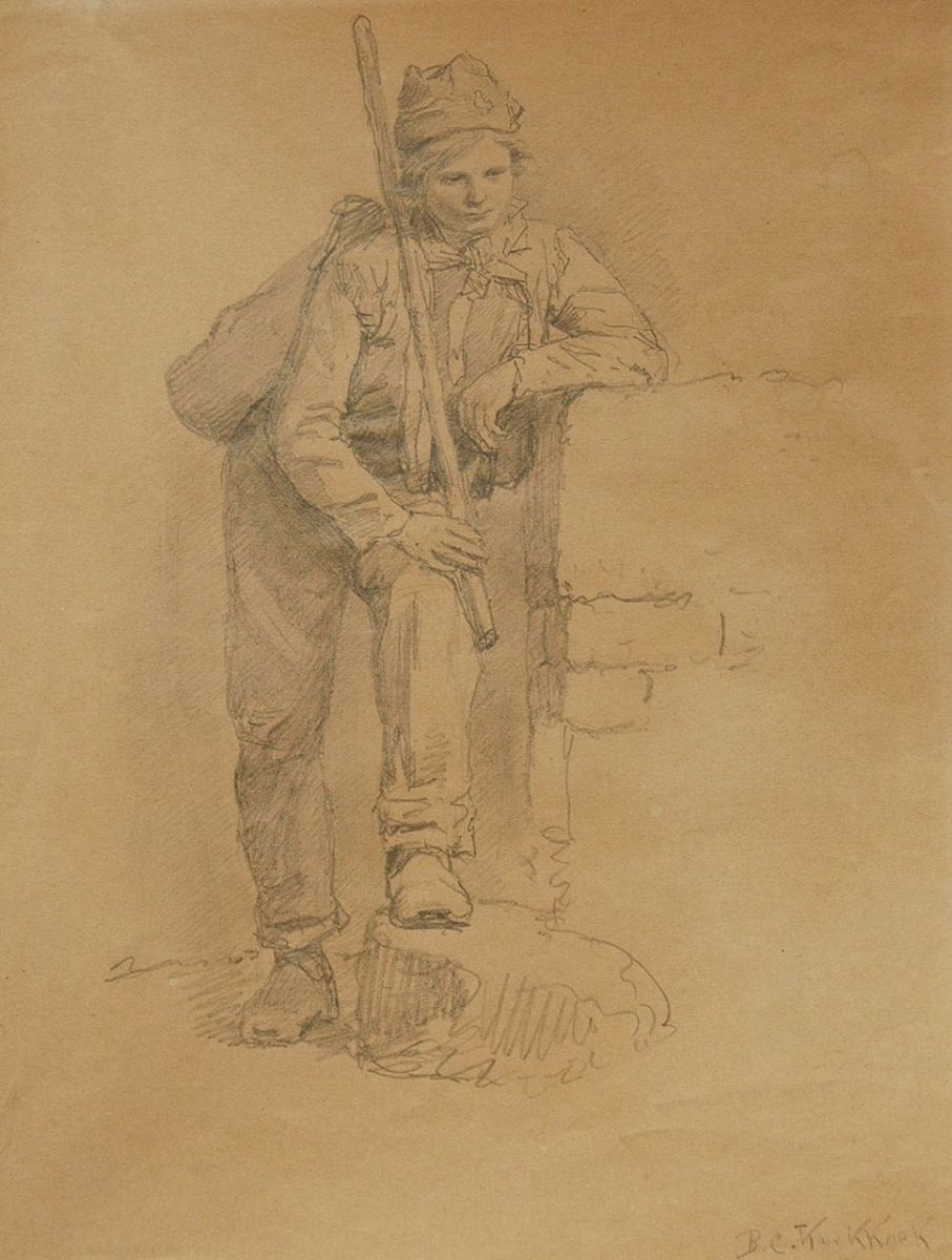 Barend Cornelis Koekkoek - A young workman, pencil on paper 21.5 x 16.5 cm , signed l.r.