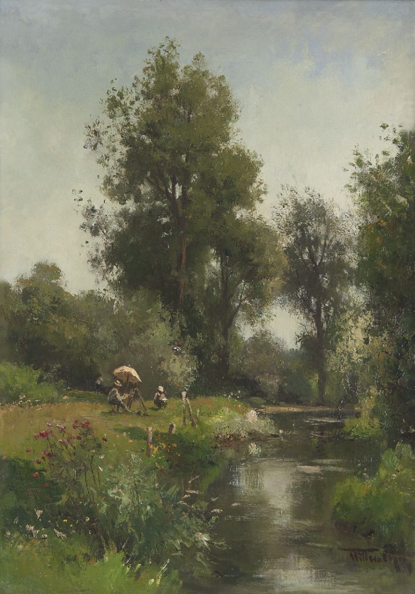 Willem Rip - Painters at work in the Geuldal, Limburg, oil on canvas 65.4 x 46.4 cm , signed l.r.