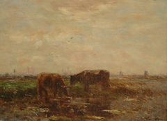 Maris W. - Two cows in a polder landscape, oil on panel 24.1 x 32.6 cm, signed r.o.