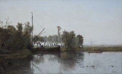 Gabriel P.J.C. - A peat cutter with his barge in a polder landschape, oil on canvas 28,6 x 46,5 cm, signed l.r.