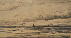 Mesdag H.W. - Fishing boats at sea, black chalk on paper 18 x 34.2 cm, signed l.r.
