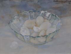 Kamerlingh Onnes M. - Eggs in a crystal bowl, watercolour on paper 29.8 x 39.1 cm, signed r.b. and dated '93