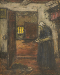 Robertson S. - Milk for the cat, pastel on paper 55.4 x 45.4 cm, signed l.r.