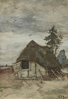 Mesdag-van Houten S. - Sheepfold in Drenthe, watercolour on paper 27.1 x 19 cm, signed l.r. with initials