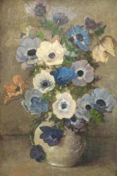 Wandscheer M.W. - Anemones in a white vase, oil on canvas laid down on board 60,7 x 41 cm, signed l.r. with initials